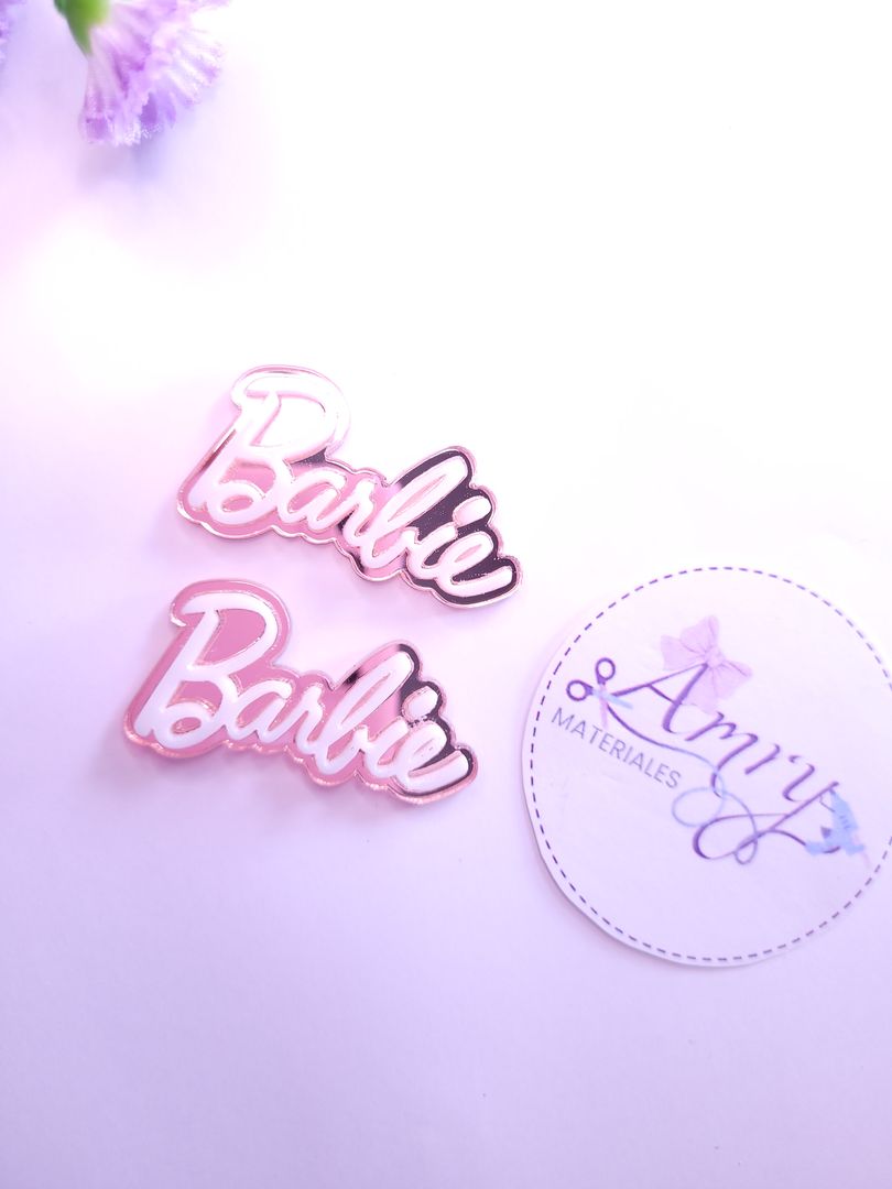 Acrílico 5x2.8cm Barbie blanco y rosa espejo 