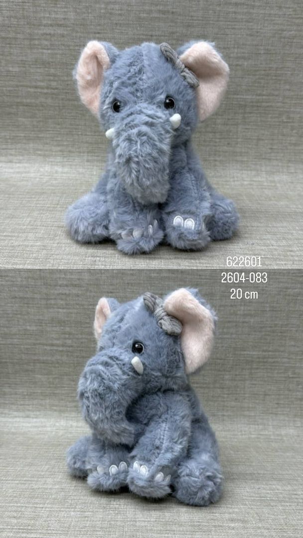 ELEFANTE GRIS CON MOÑO DE 20 CM 