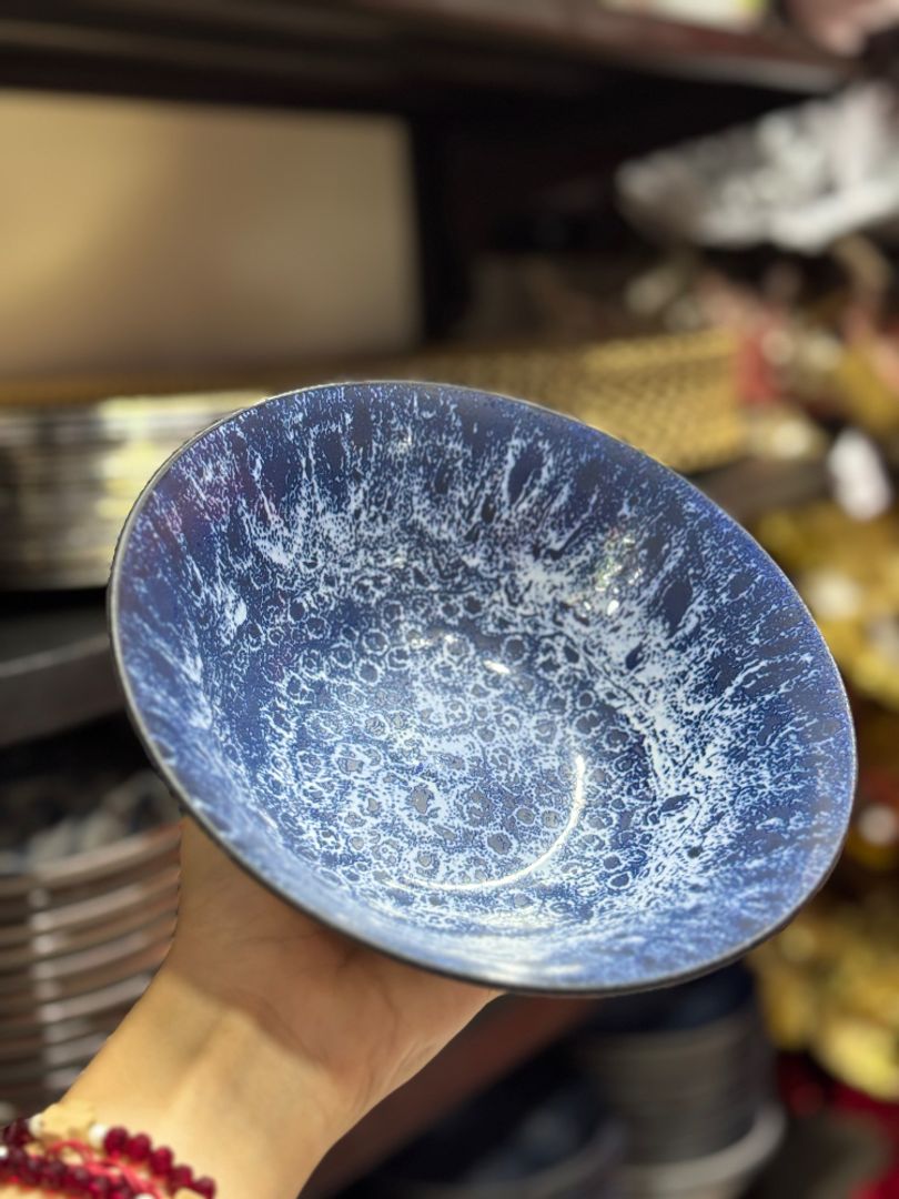 Bowl / Tazón Cerámico Efecto Espuma Marina / Azul y Blanco