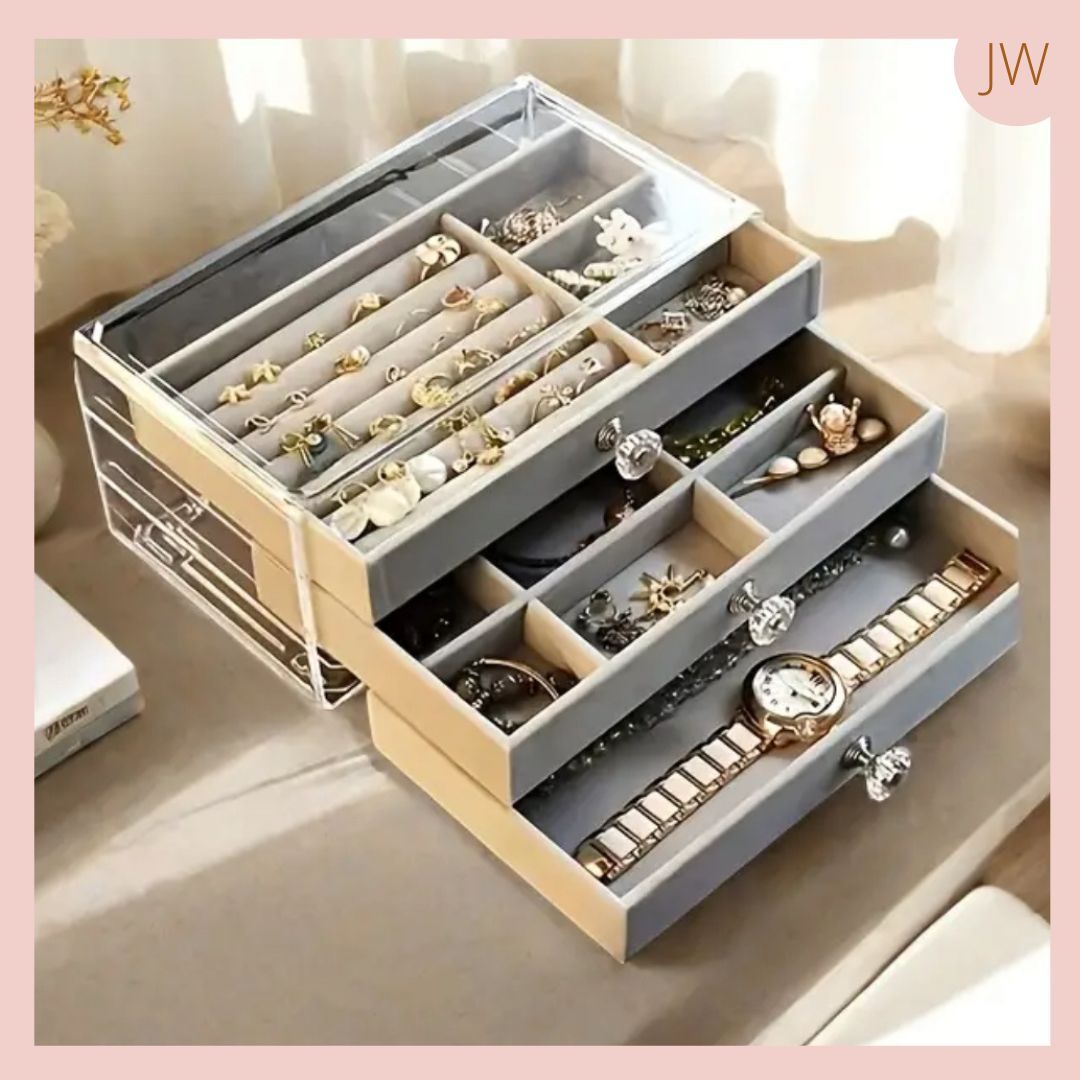 Caja para Joyeria 3 capas Acrilico y Gamuza 