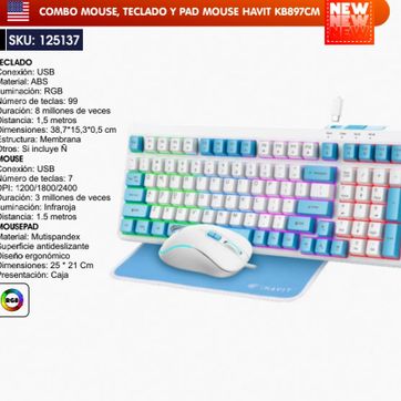 Imagen del producto COMBO MOUSE, TECLADO Y PAD MOUSE HAVIT 