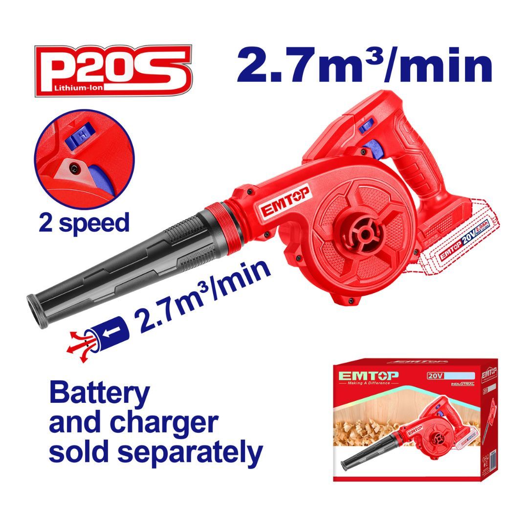 EMTOP SOPLADORA INALAM 20V 2 VELOCIDADES NO INCLUYE BATERIA NI CARGADOR
