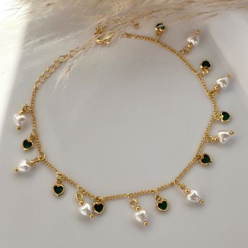 Imagen del producto Tobillera perla corazón esmeralda 