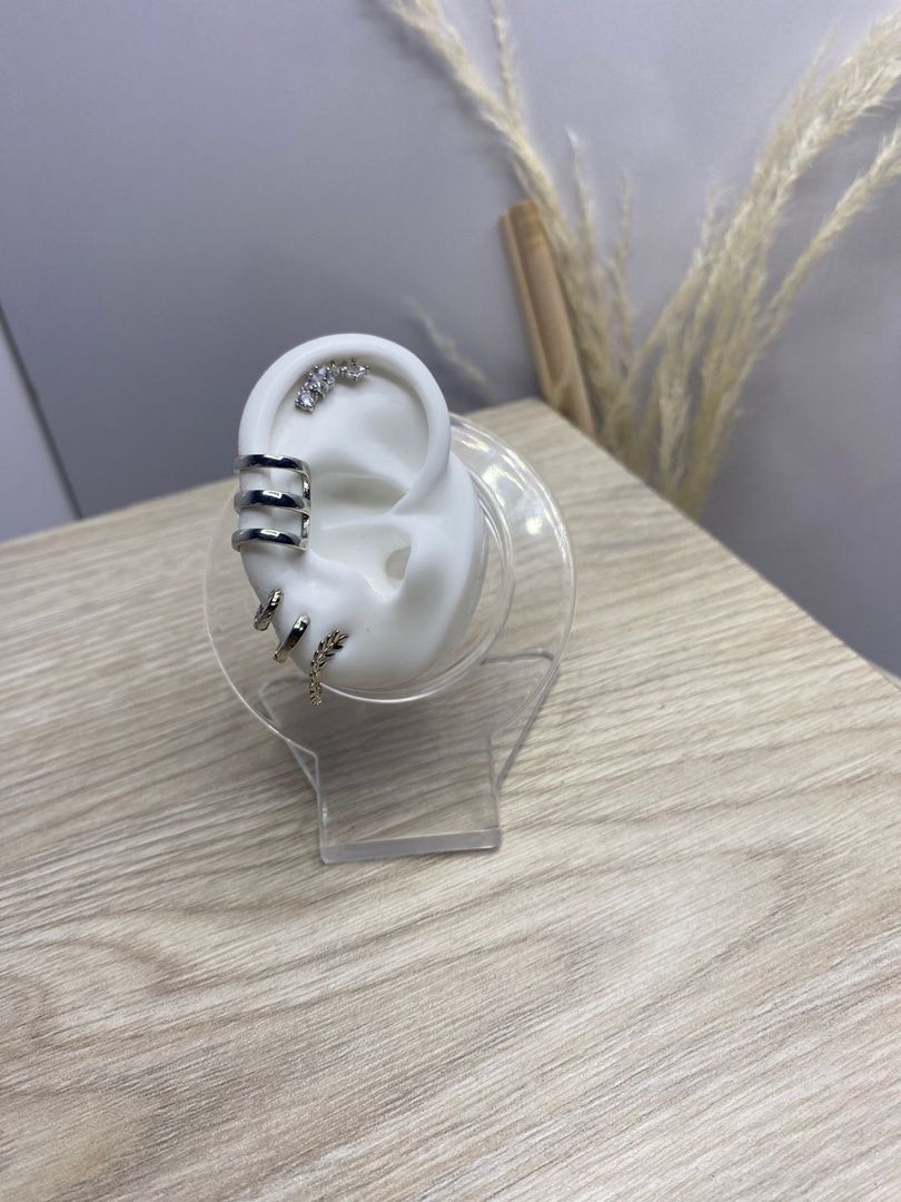 Diseño de candongas, pircing y earcuff, plateado, covergold 