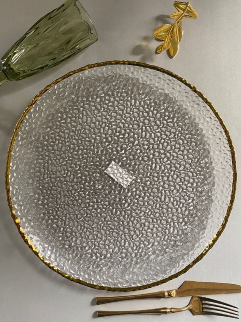 PLATO BAJO TRANSPARENTE FILO DORADO EN CRISTAL