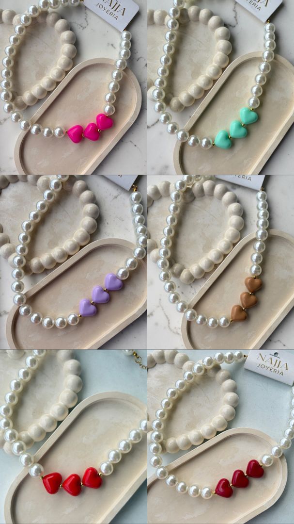 Collar Pearl Hearts - Trío Corazón