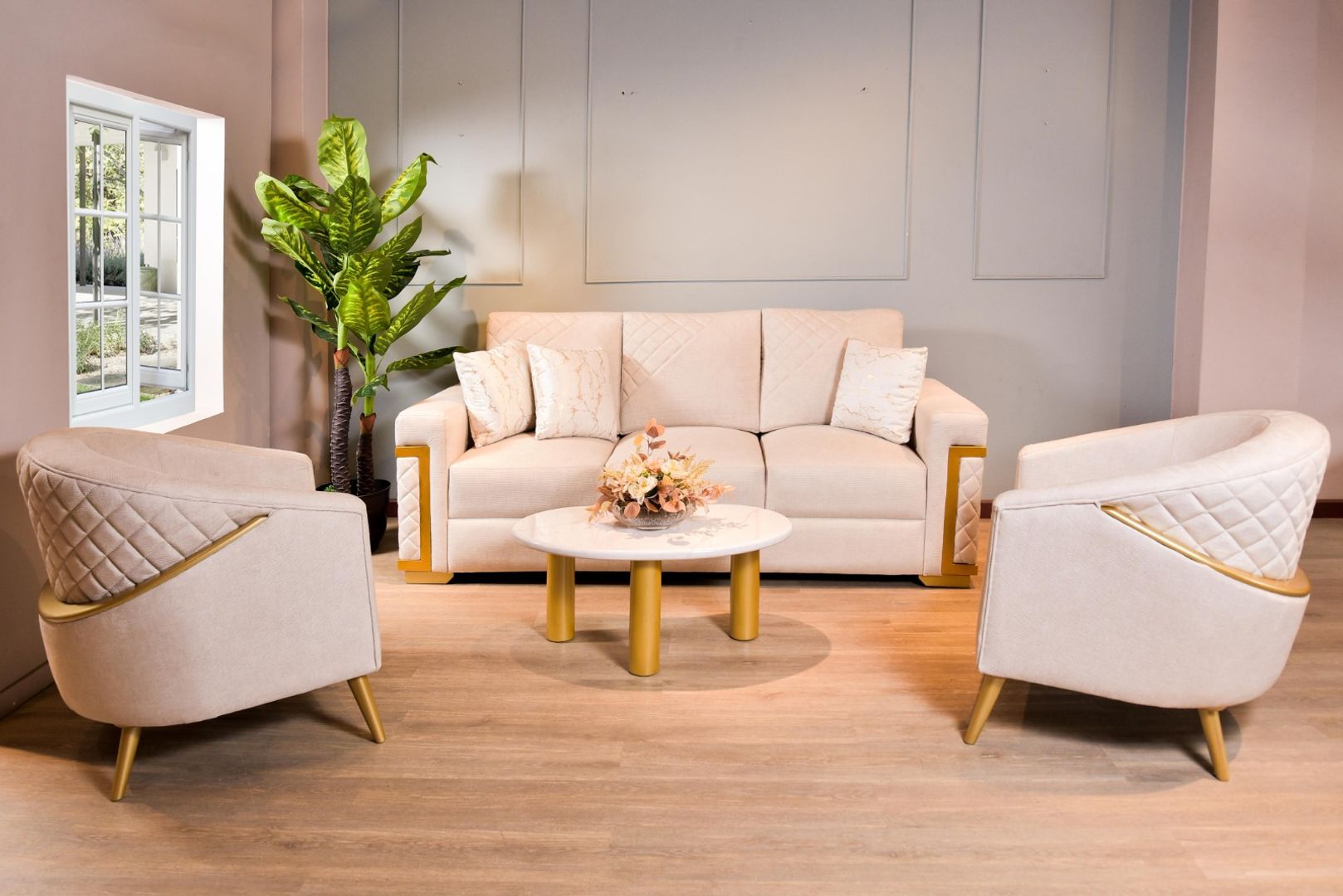 SOFA OLIVER 3 PTS + 2 SILLAS VETTE Y MESA DE CENTRO P.M