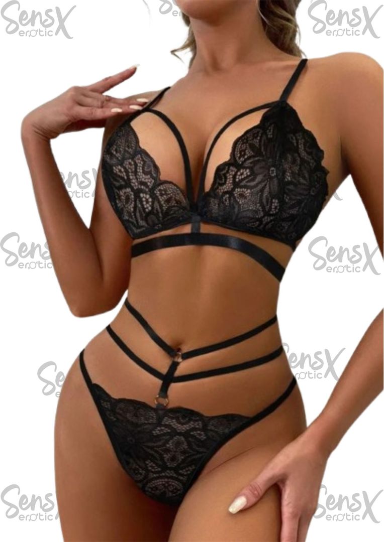 Conjunto para mujer, con cuello en V, brasier y bragas, de satén, con cuello halter, de poliuretano,