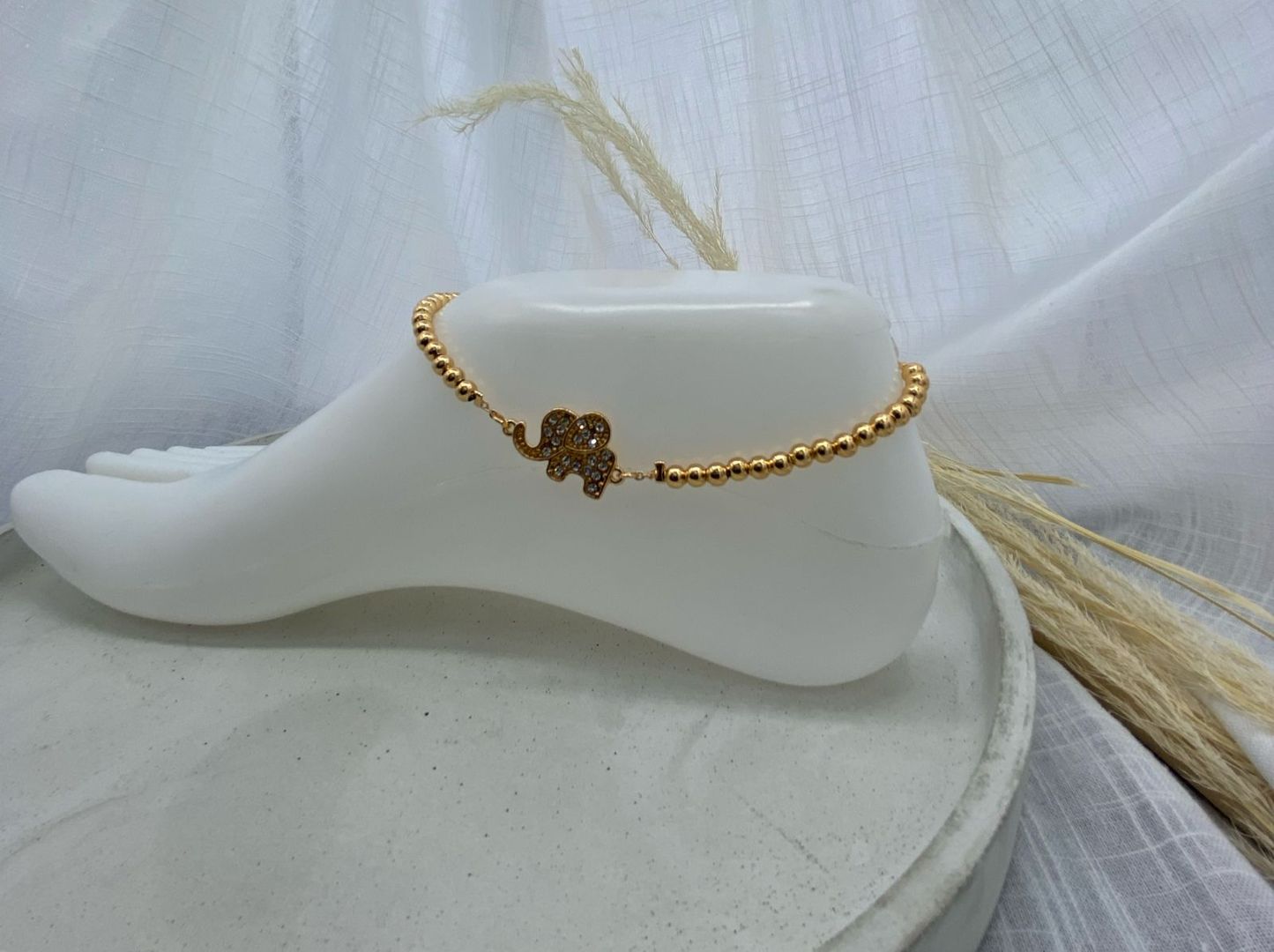 Tobillera elefante, oro rosa, fantasía 