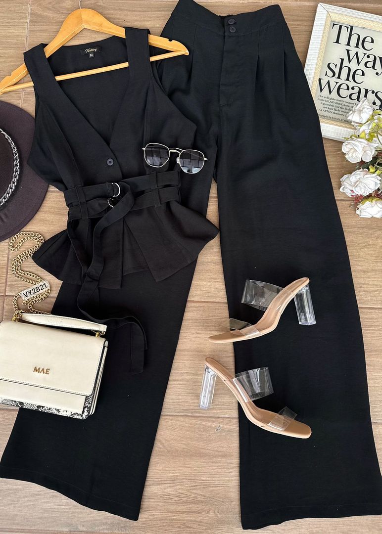 SET PANTALON Y CHALECO DOBLE CINTURON VY2821