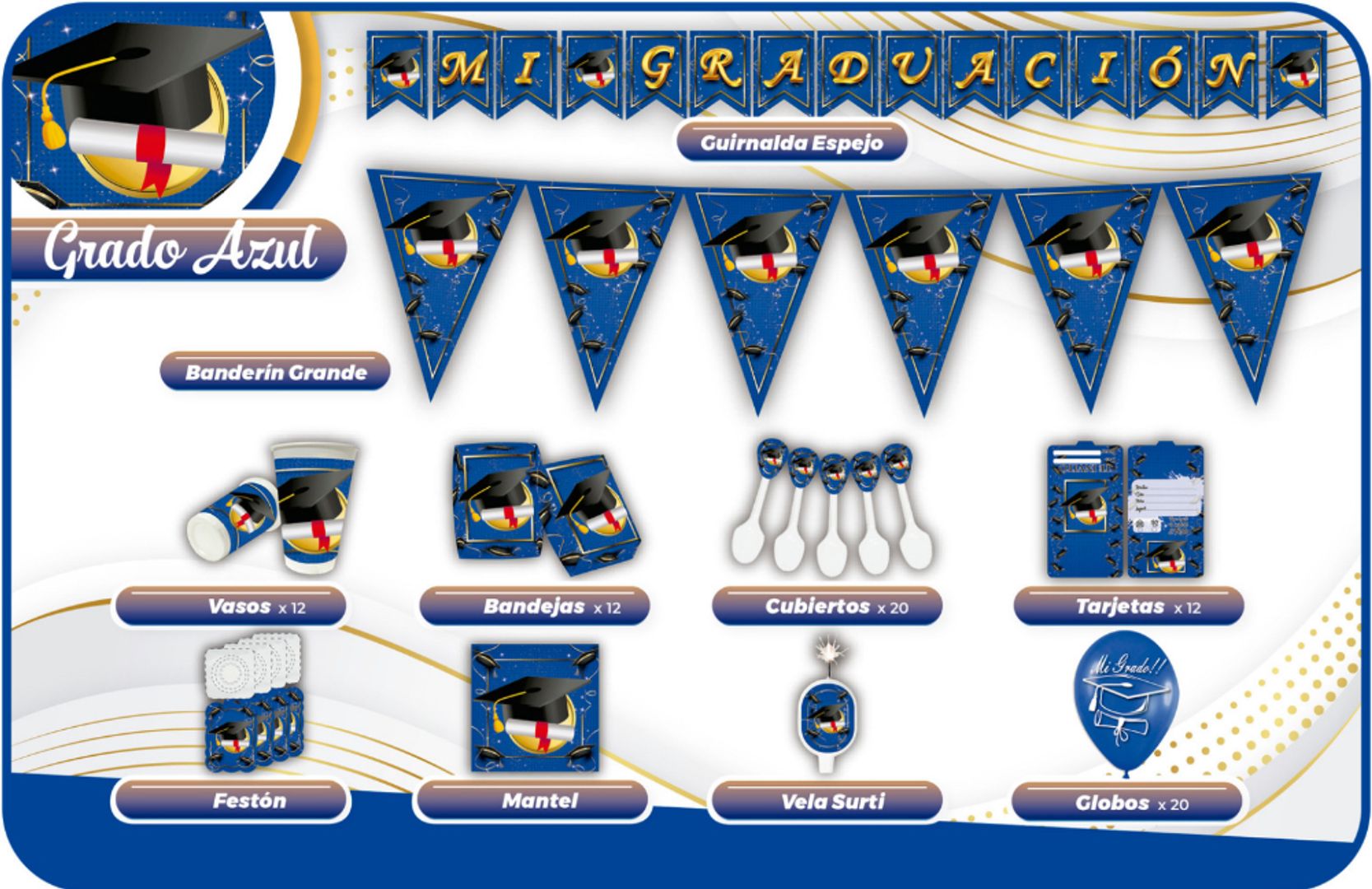 DECORACIÓN DE GRADO AZUL 