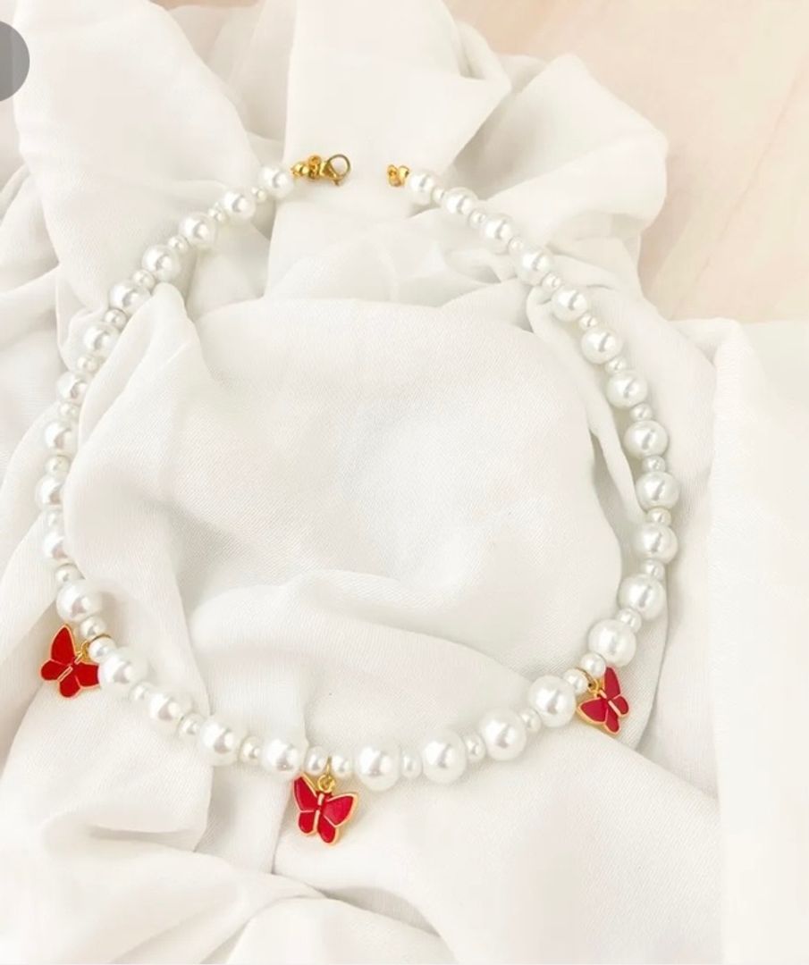 CHOKER PERLAS MARIPOSA ROJA 