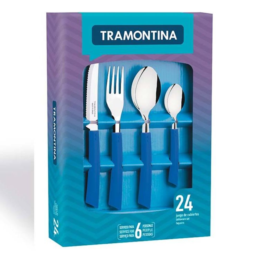 JUEGO CUBIERTOS 24P BRISA AZUL TRAMONTINA EN CAJA