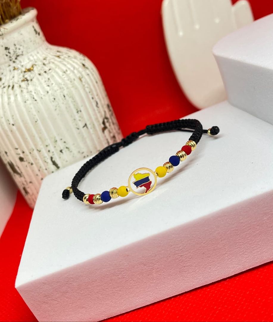 Pulsera medalla mapa colombia balin 4mm italy