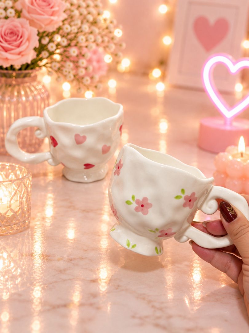 Mug tacita flores y corazones 