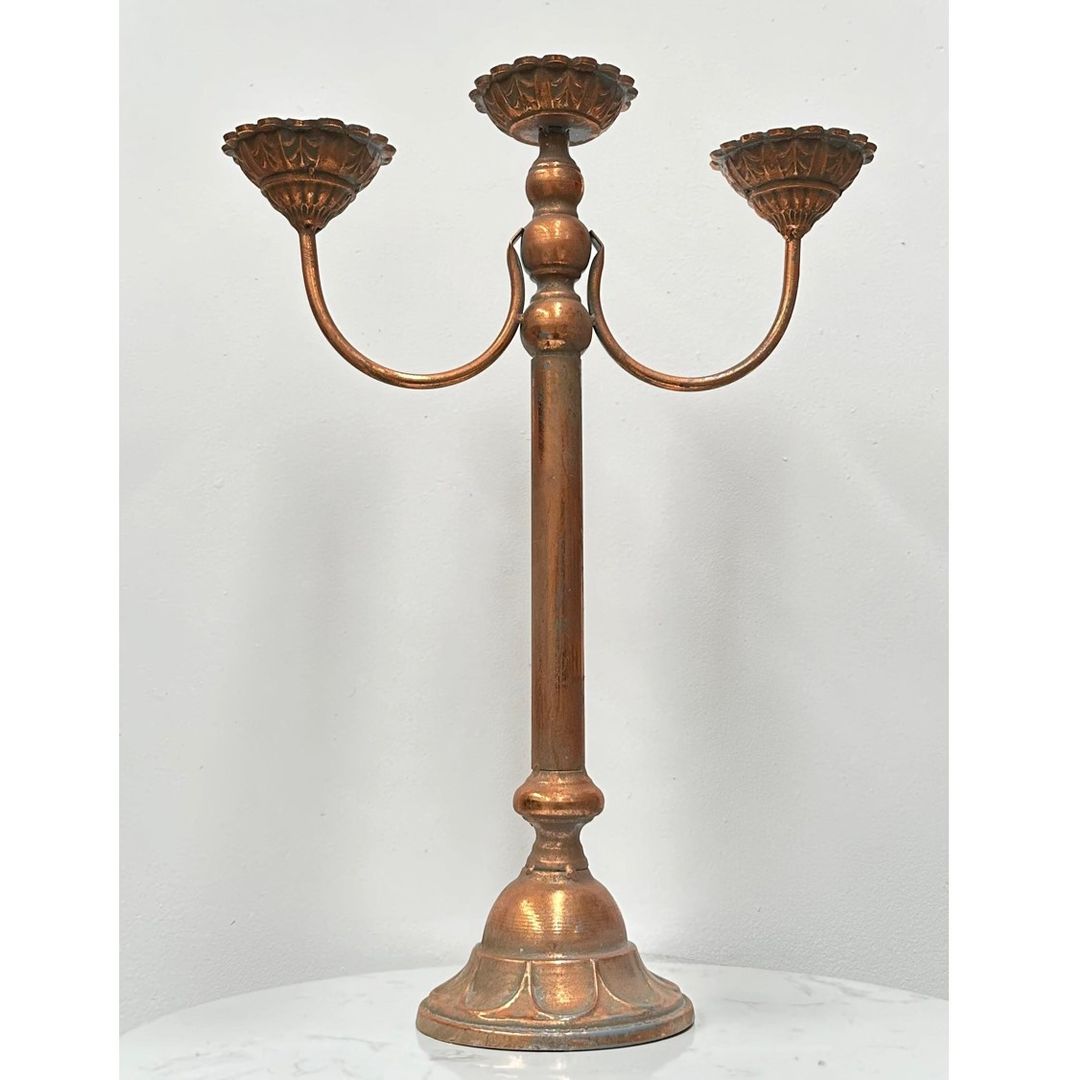 Porta Vela 3 Brazos Rose Gold