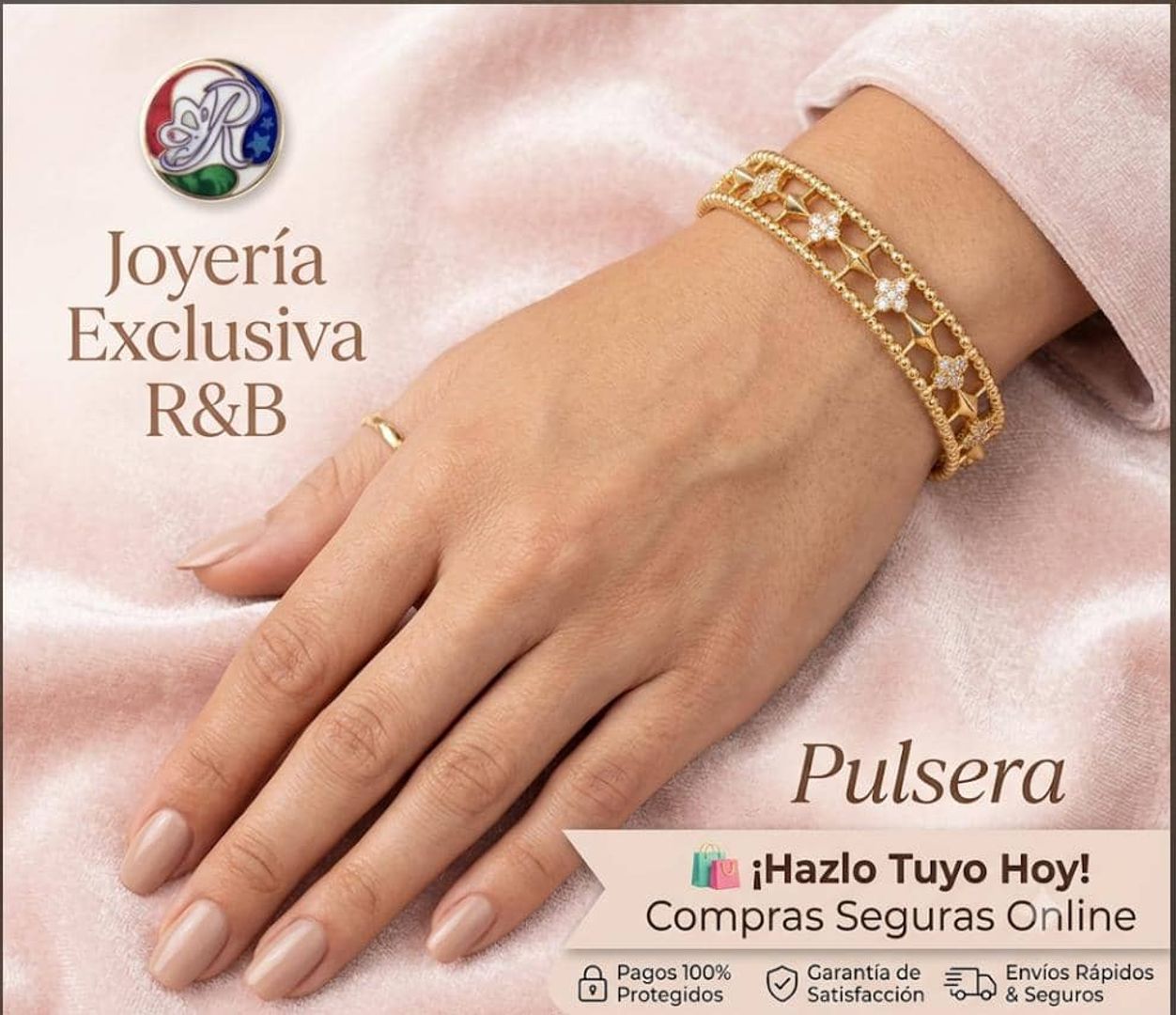 Brazalete Ajustable Dorado en Acero Inoxidable 316L y Zirconias