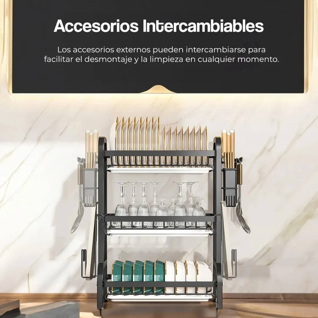PLATERO ESCURRIDOR MULTIFUNCIONAL 3 NIVELES ACERO INOXIDABLE