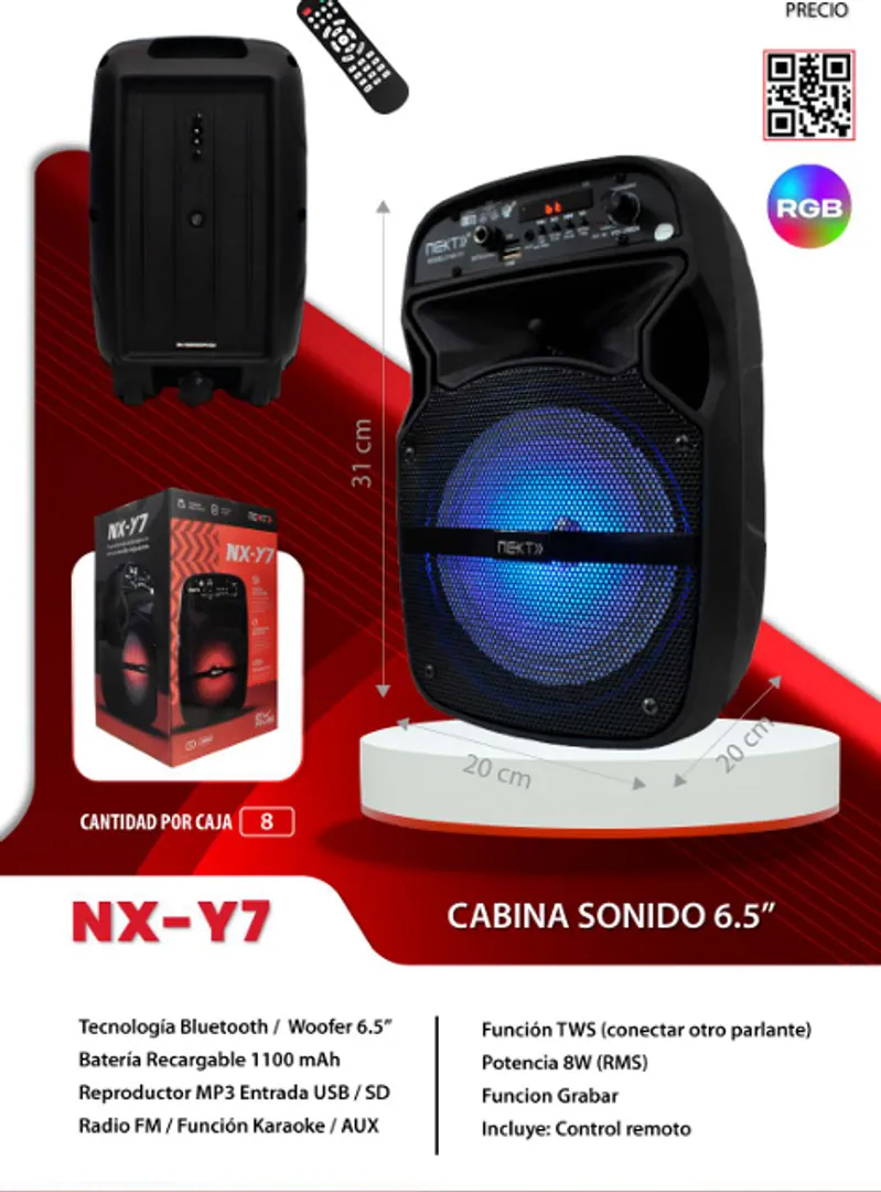 CABINA PARLANTE RECARGABLE 6.5 PULGADAS LUCES LED NX-Y7