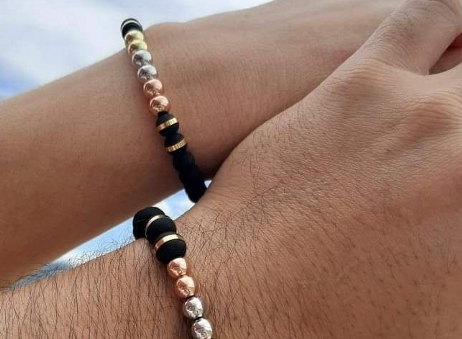Par Pulseras 3 oros  balin 6mm