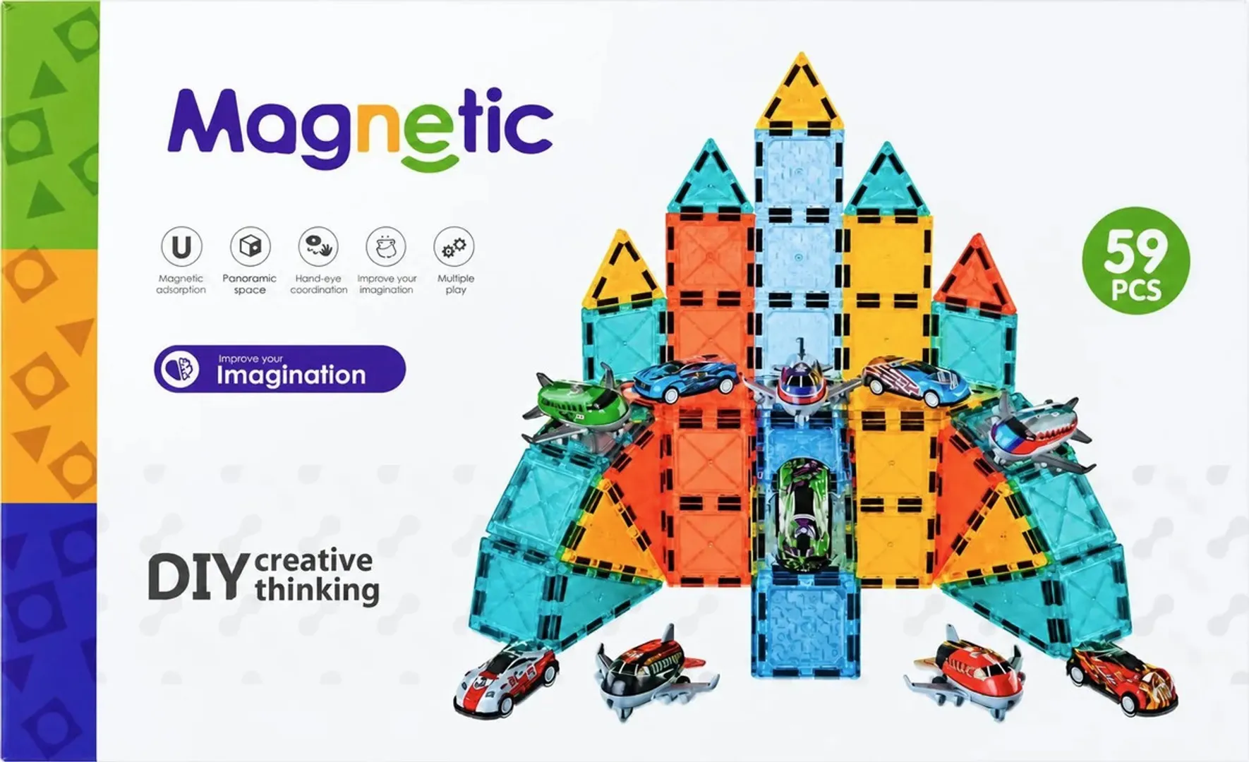 SET DE CONSTRUCCION LEGOS MAGNETICOS CON VEHICULOS 59 PCS