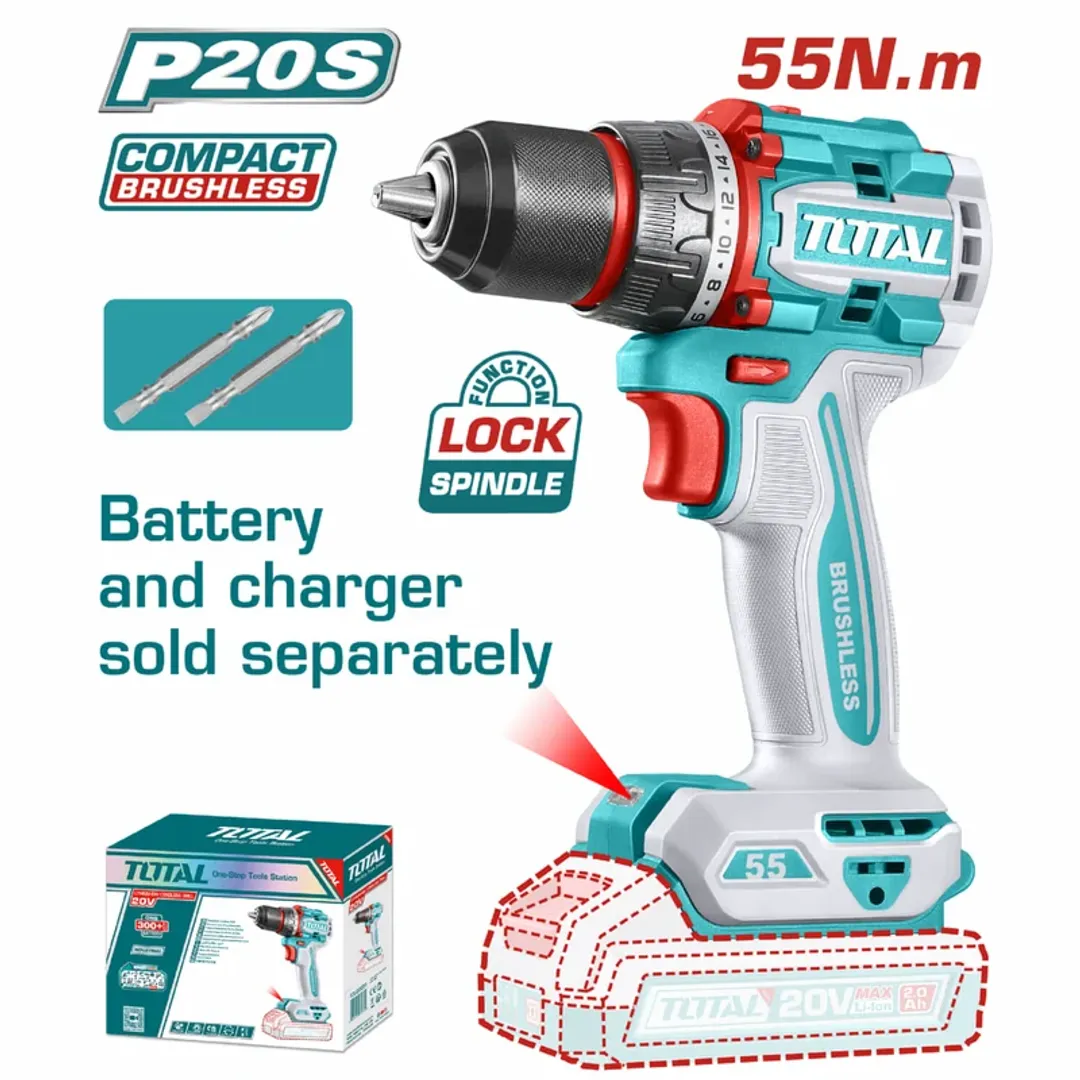 TALADRO 1/2" INALAMBRICO 20V 55NM SIN BATERIA NI CARGADOR