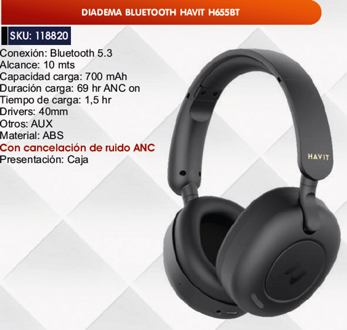 DIADEMA BLUETOOTH HAVIT H655BT