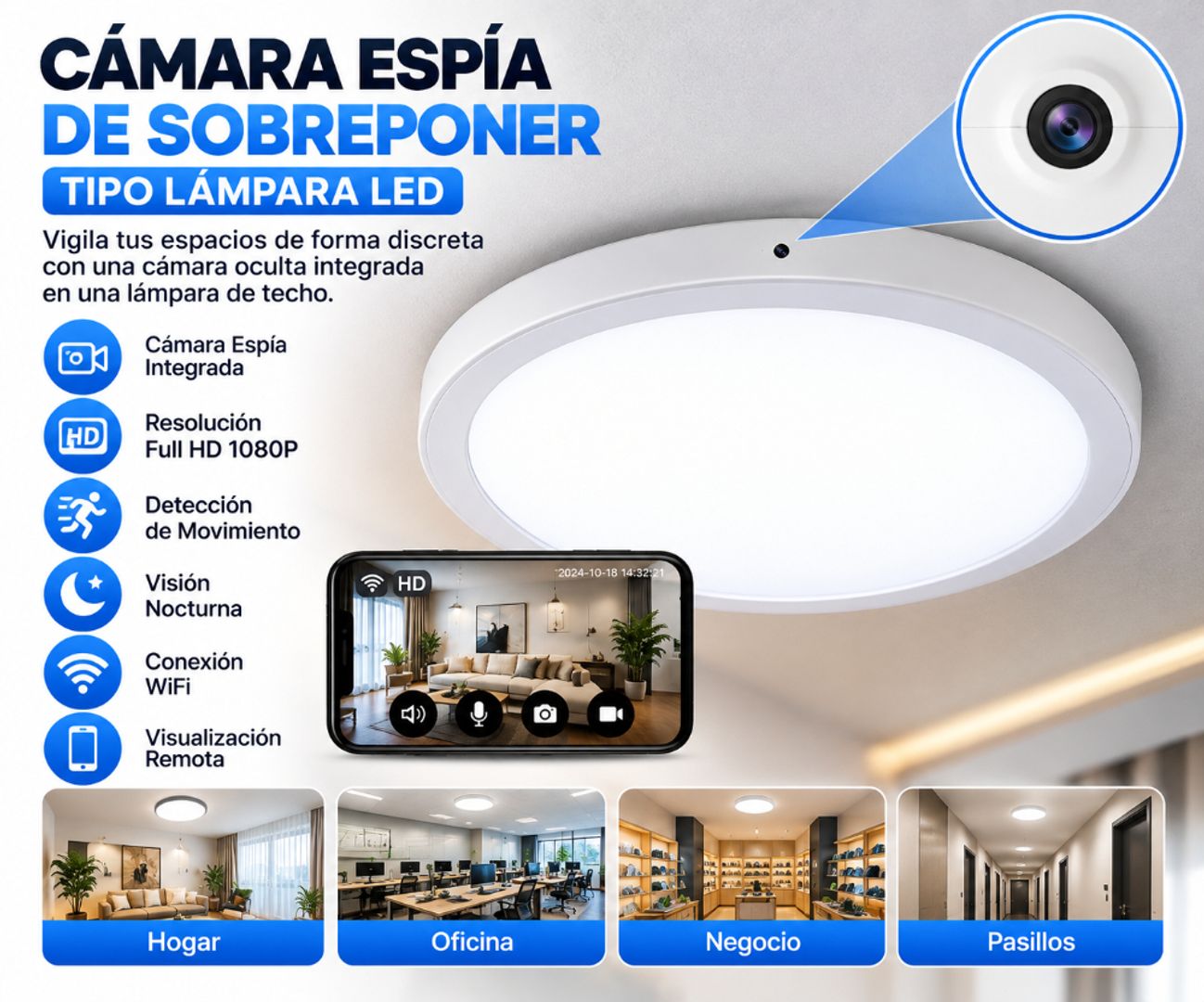 Cámara Espía de Sobreponer Tipo Lámpara LED