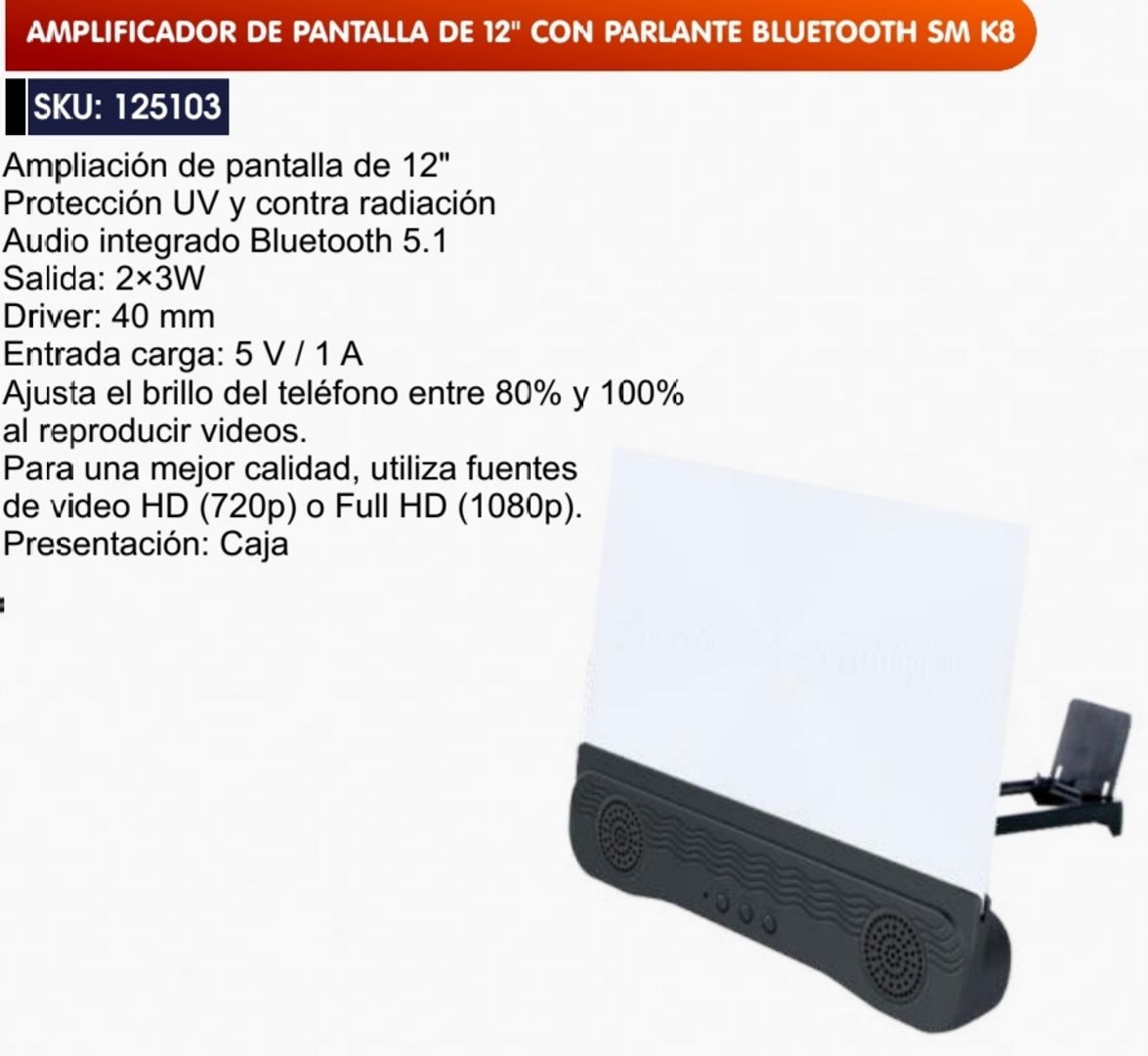 AMPLIFICADOR DE PANTALLA DE 12" CON PARLANTE BLUETOOTH SM K8
