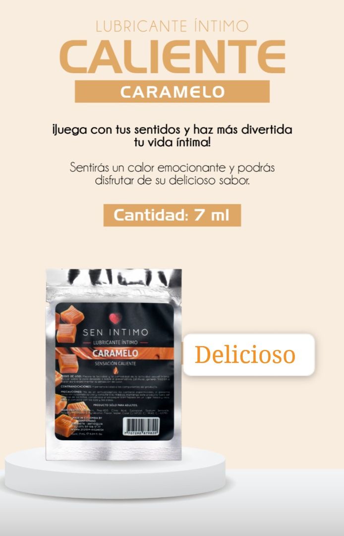 Lubricante caliente en sachet de Caramelo. 