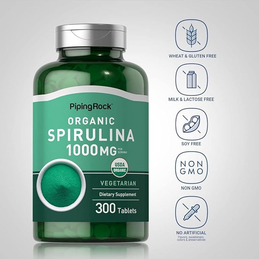 Espirulina orgánica 1000 mg 300 tabletas  Arthrospira Platensis PipinGrock