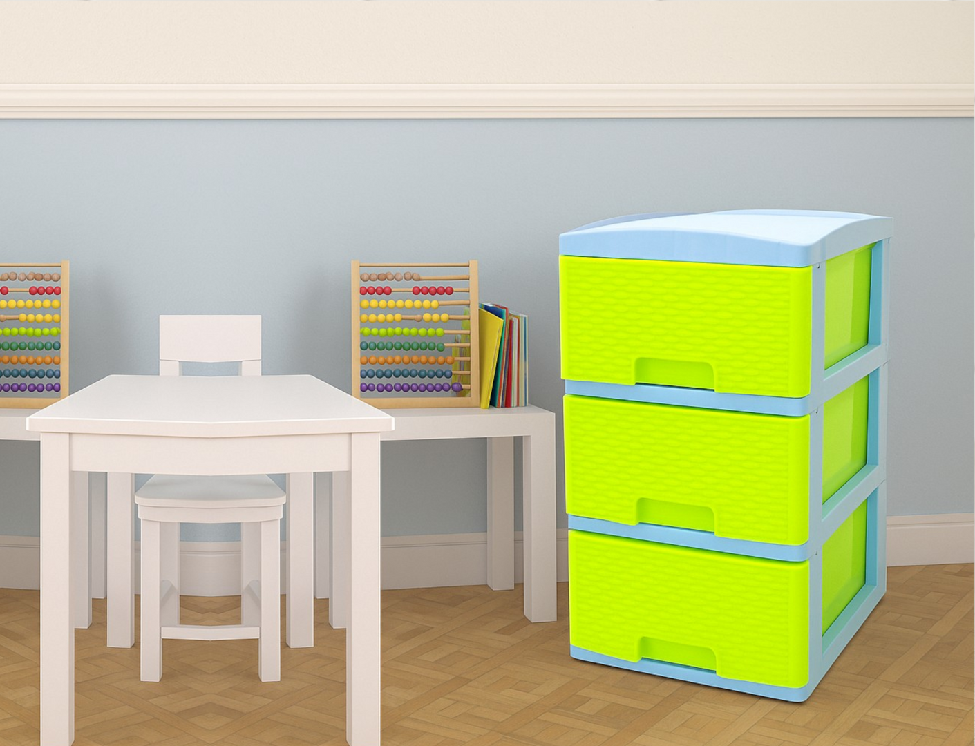 PRACTIMUEBLE PEQ X 3 RATTAN AZUL CEL/VERDE LI-CLP