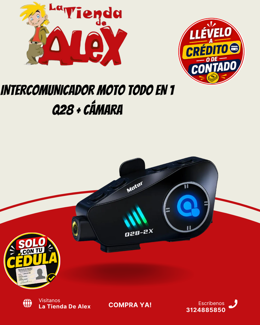INTERCOMUNICADOR MOTO TODO EN 1 Q28 + CÁMARA