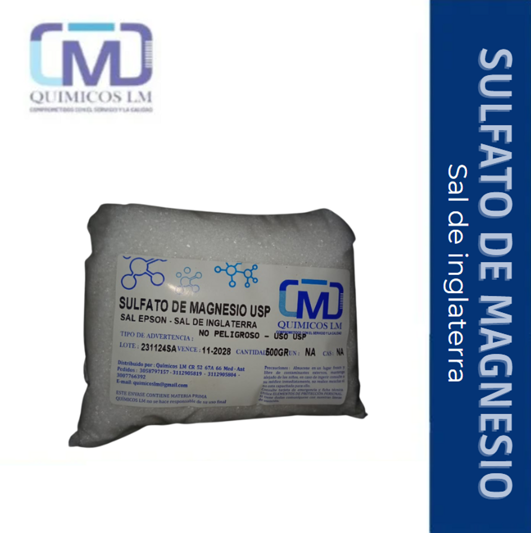 SULFATO DE MAGNESIO/ SAL EPSON / SAL DE INGLATERRAx500gr