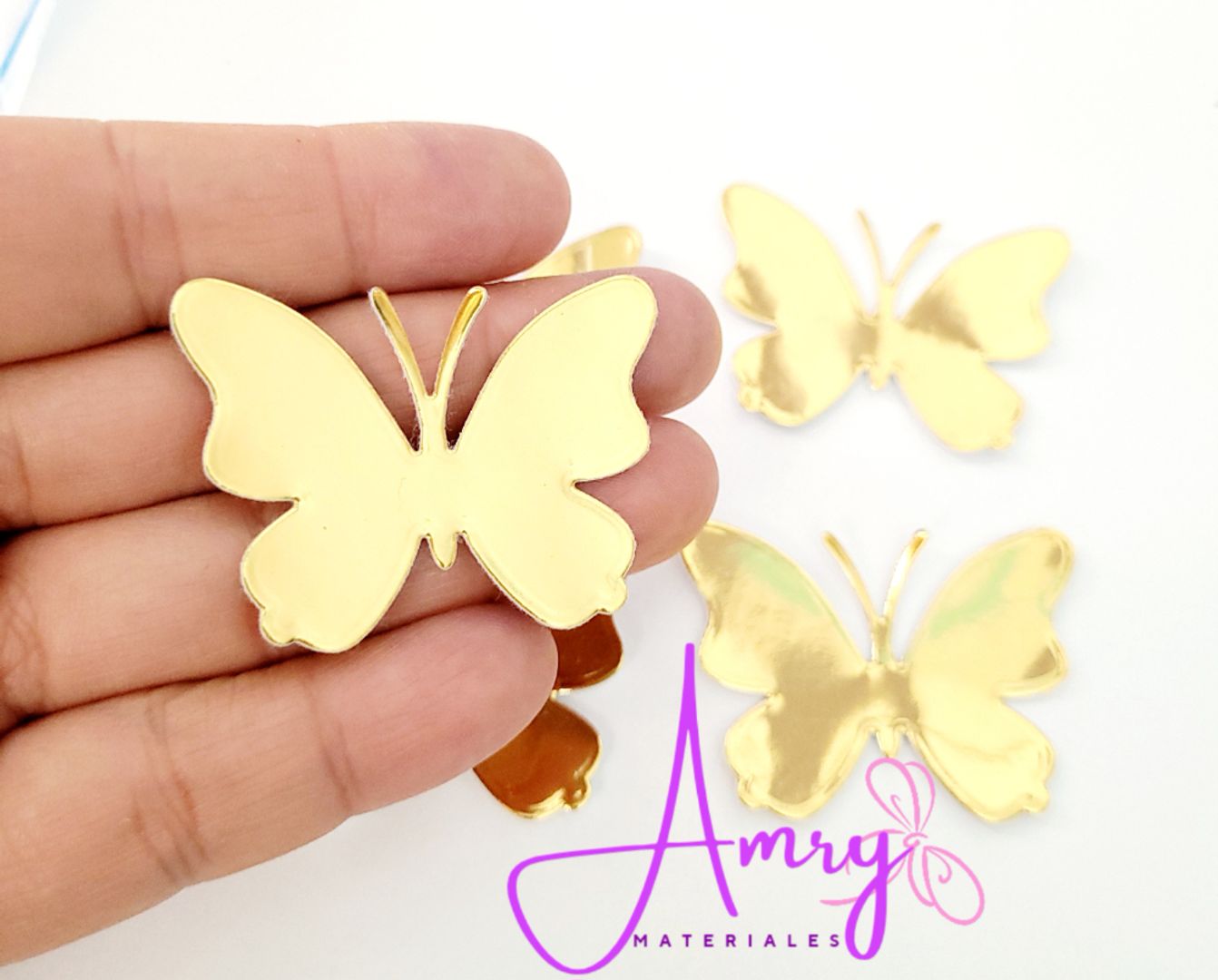10 Mariposas Espejo Dorado 4.5x3.5cm