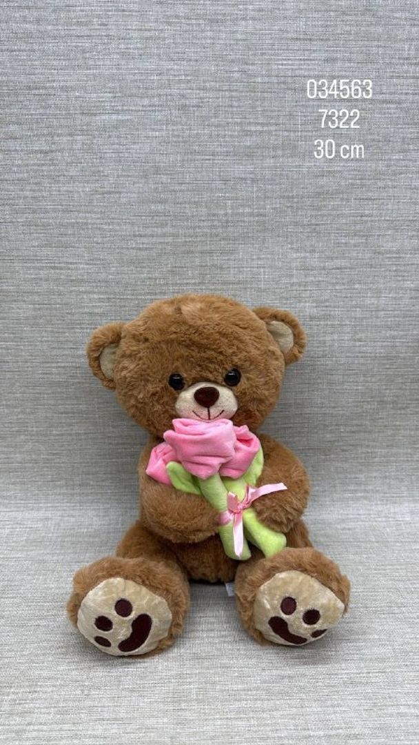 OSO CON RAMO DE FLORES 30 CM