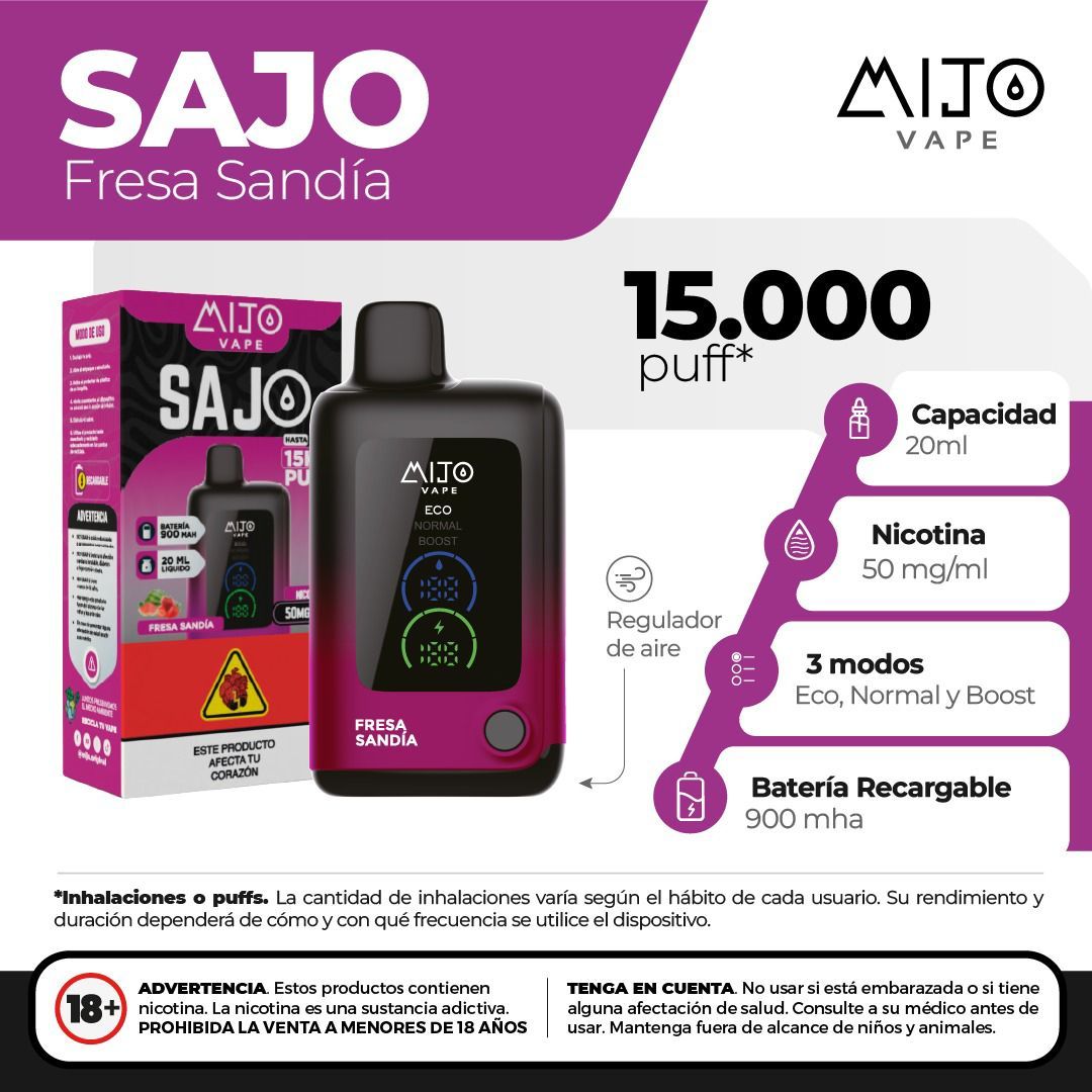 Vape Mijo Sajo Fresa Sandia 15.000 Puffs