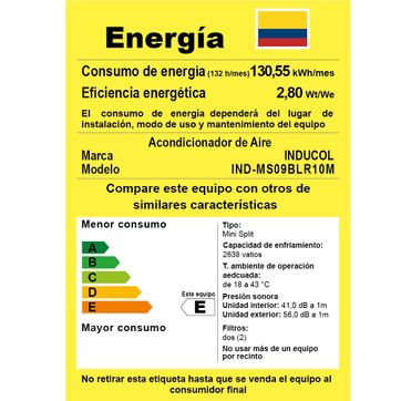 SPLIT INDUCOL 9000 BTU 110V PROMO - imagen 2