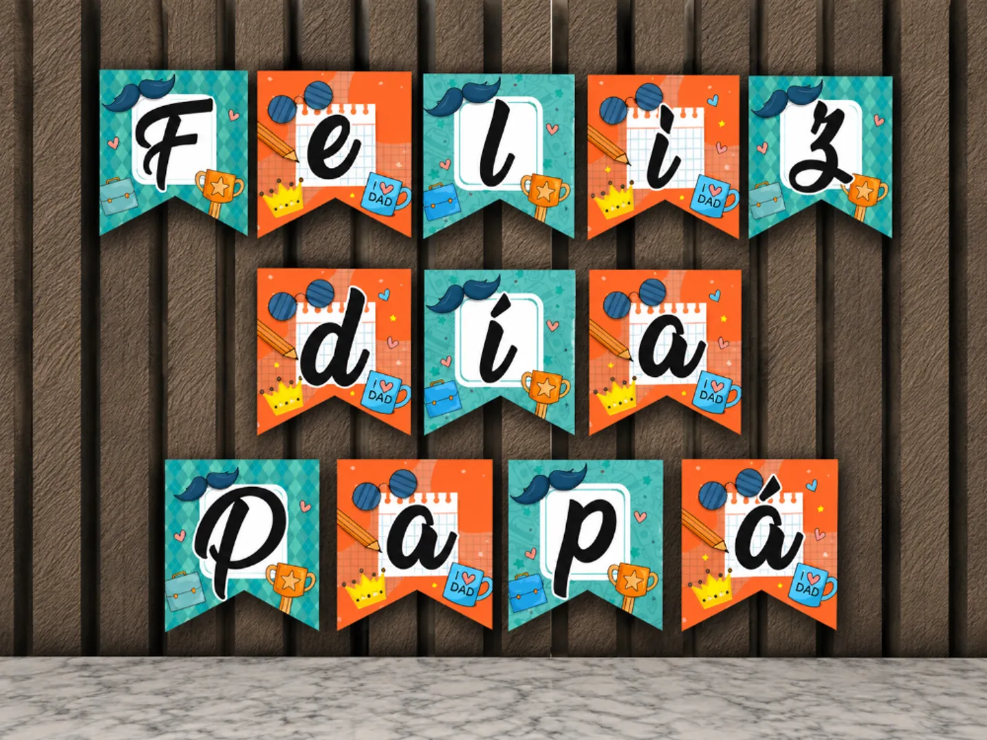 BANDERÍN DOS PUNTAS FELIZ DÍA PAPA’ GRANDE