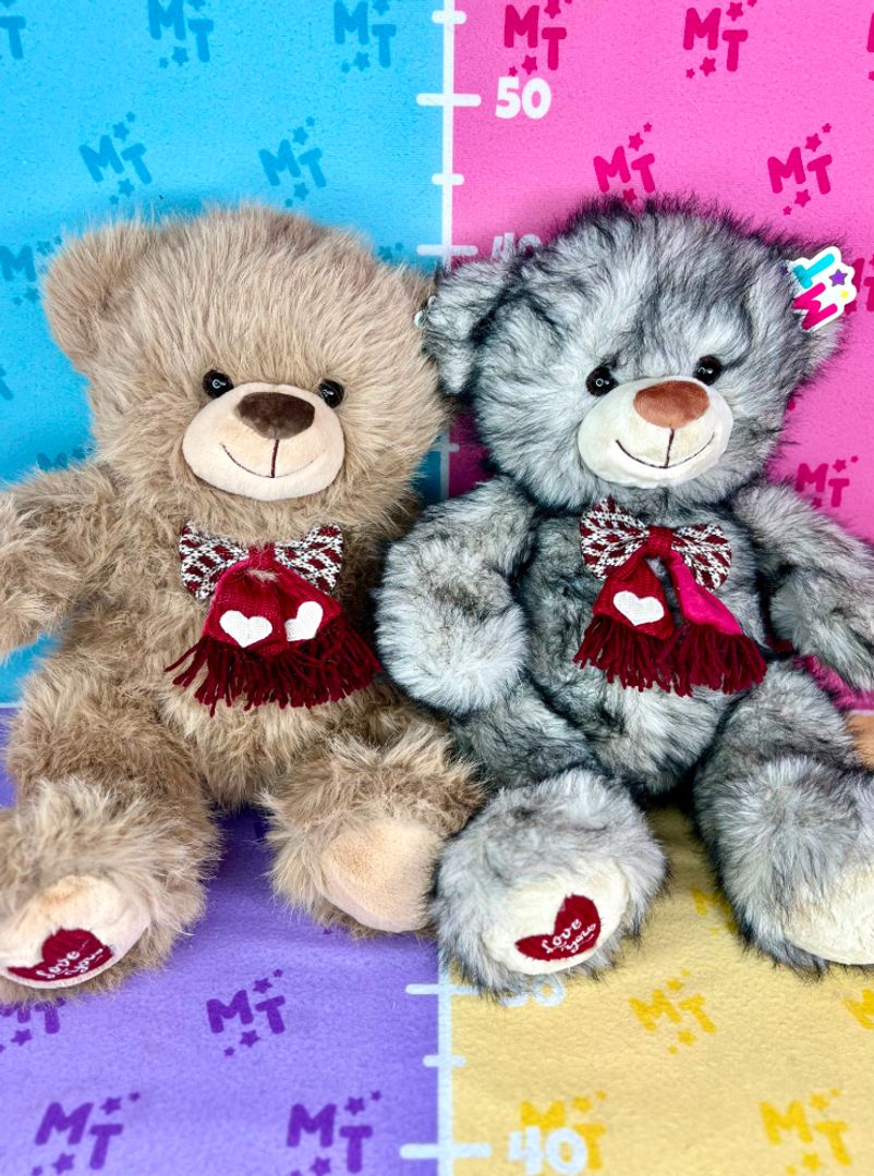 Oso bufanda corbatín corazon Love café/negro 40cm
