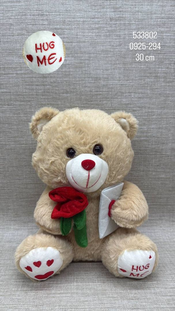 OSO BEIGE CON ROSA Y CARTA 30 CM