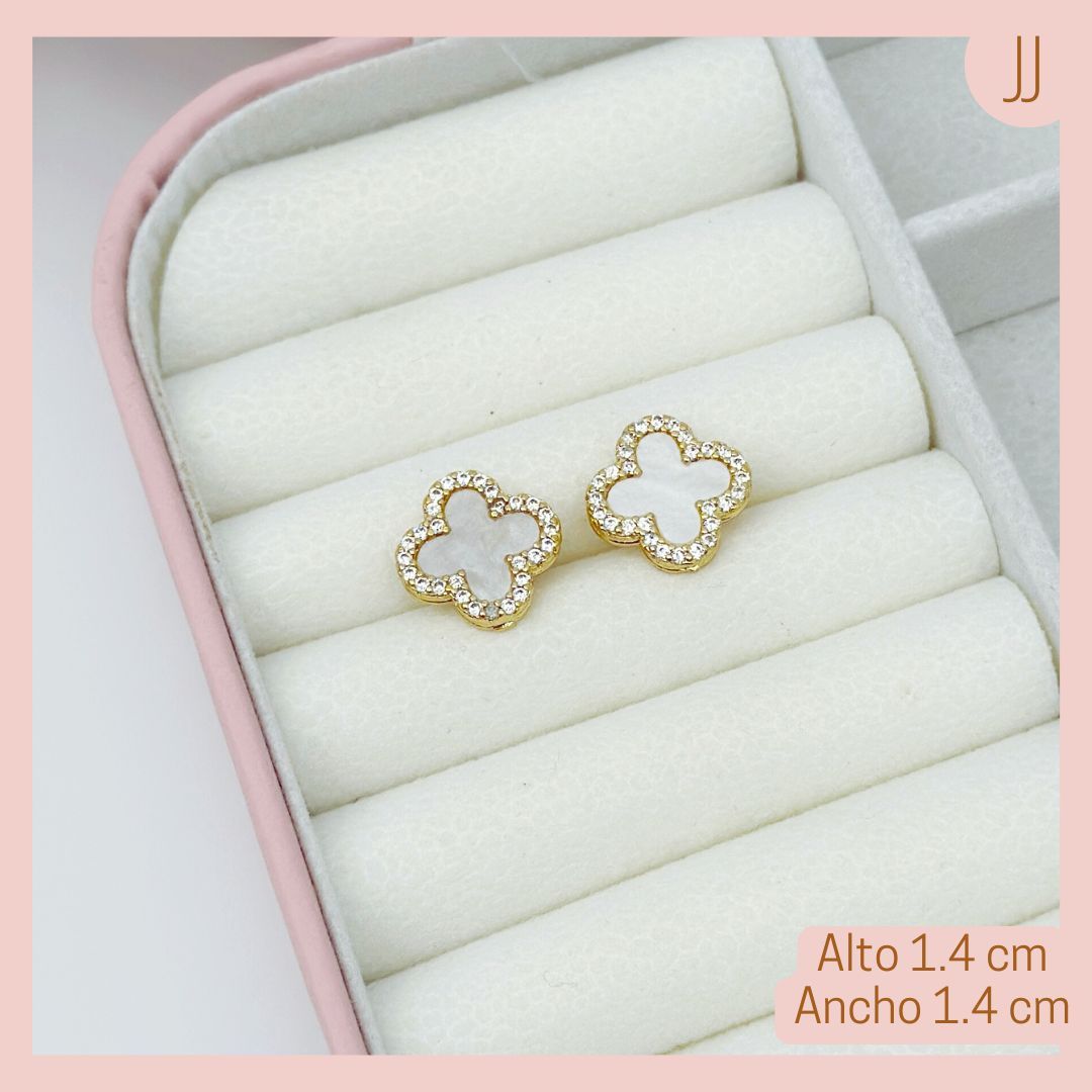 Aretes Topo Trebol Blanco Rodio