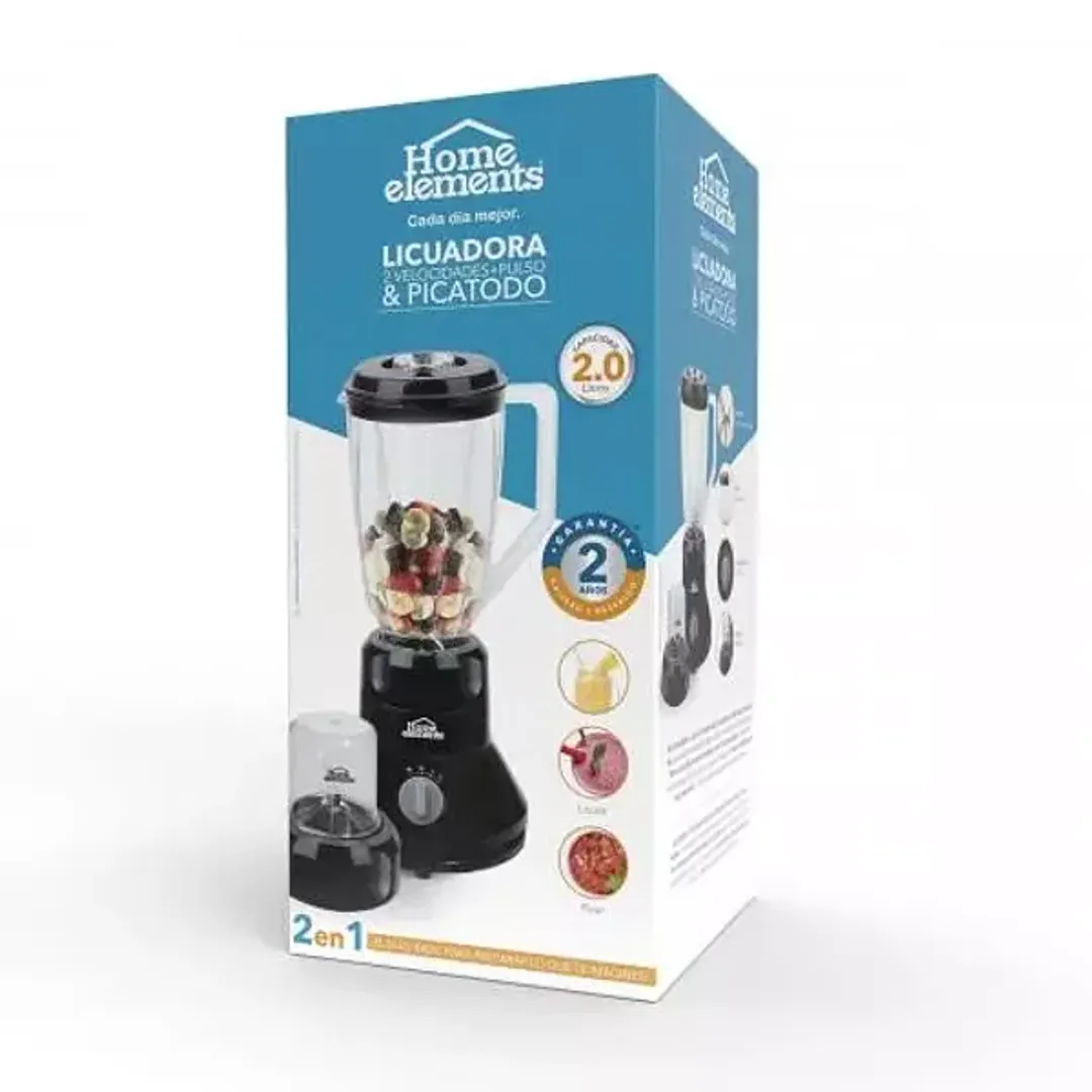 Licuadora 2 velocidades + pulso y Picatodo vaso plástico 