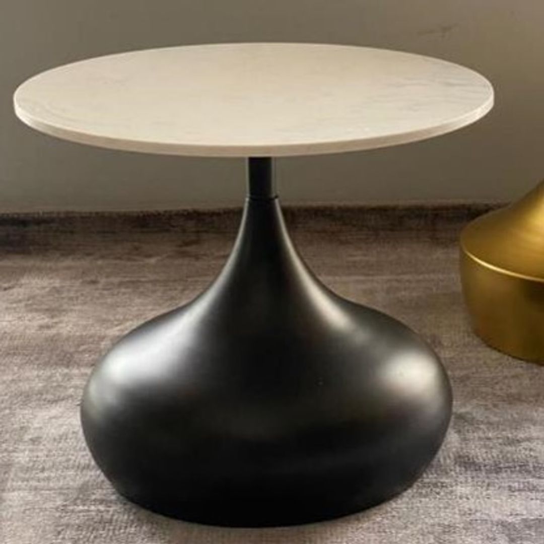MESA EN METAL NEGRO Y MARMOL BLANCO