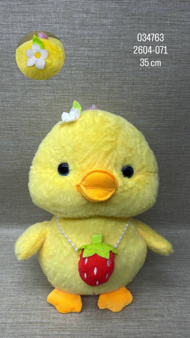 POLLO CON FLOR Y COLLAR DE FRESA 35 CM 