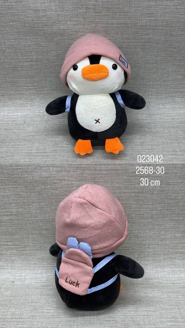 PINGUINO CON GORRO Y BOLSO 30 CM