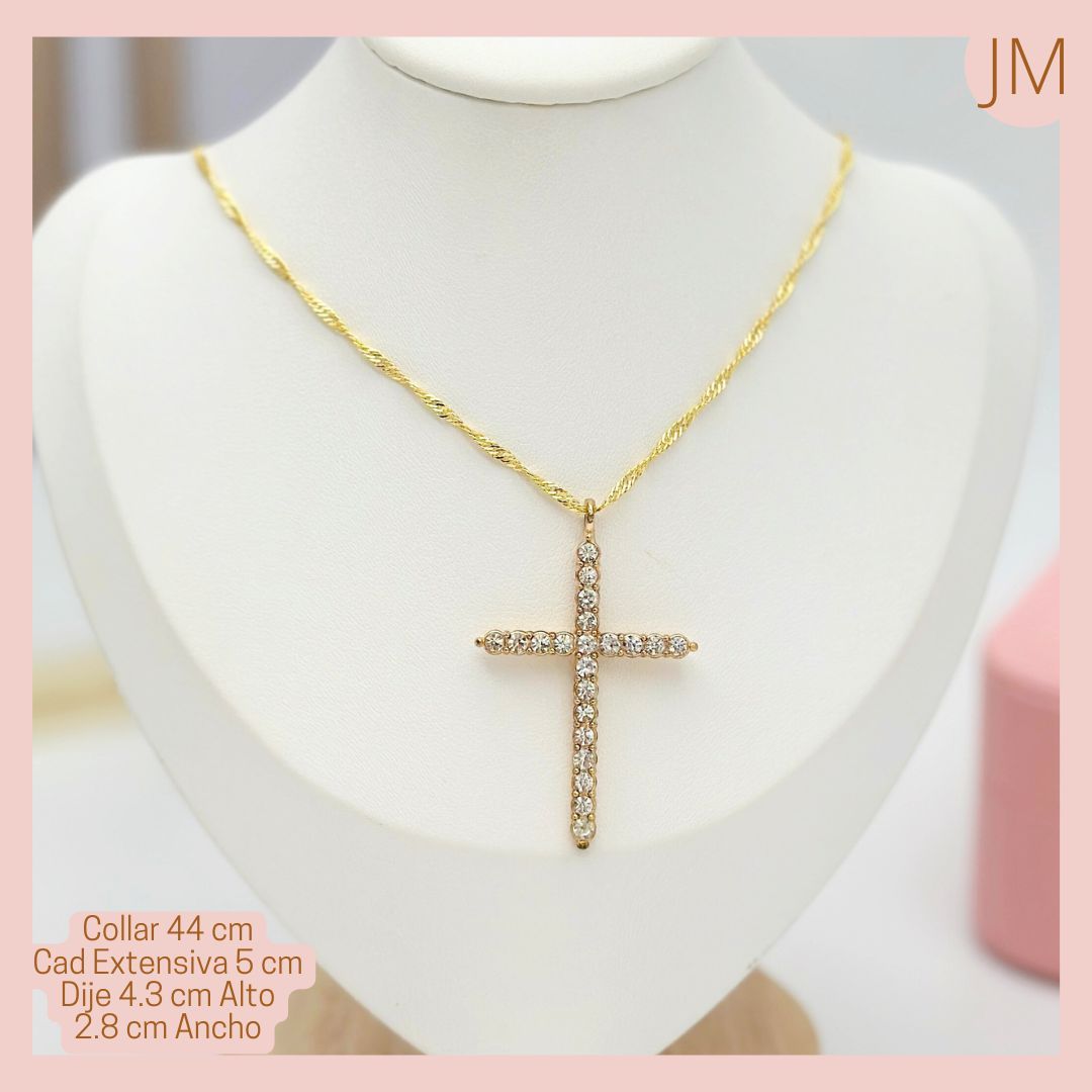 Collar Rodio Dije Cruz circonada 