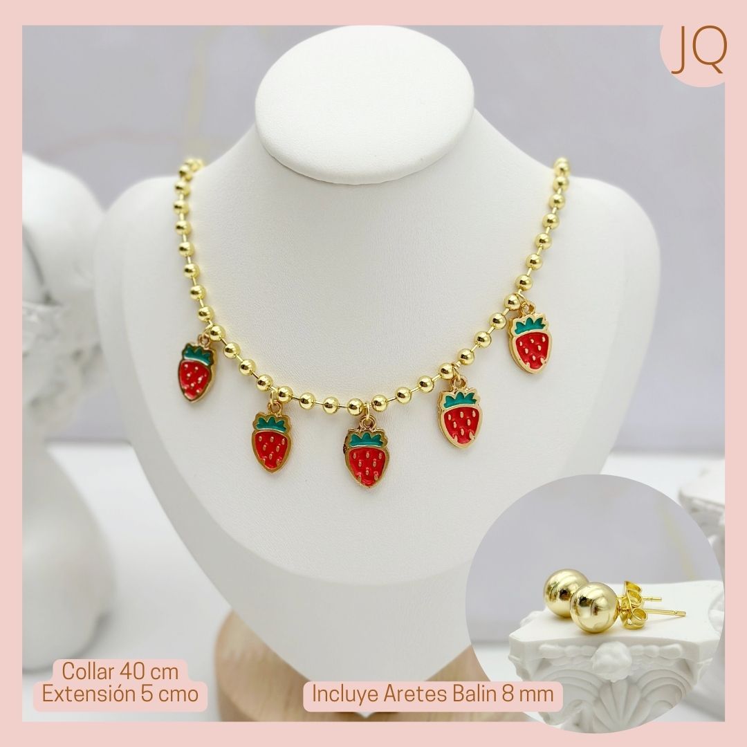 Collar Top Balines Fresas x 5 Rodio  