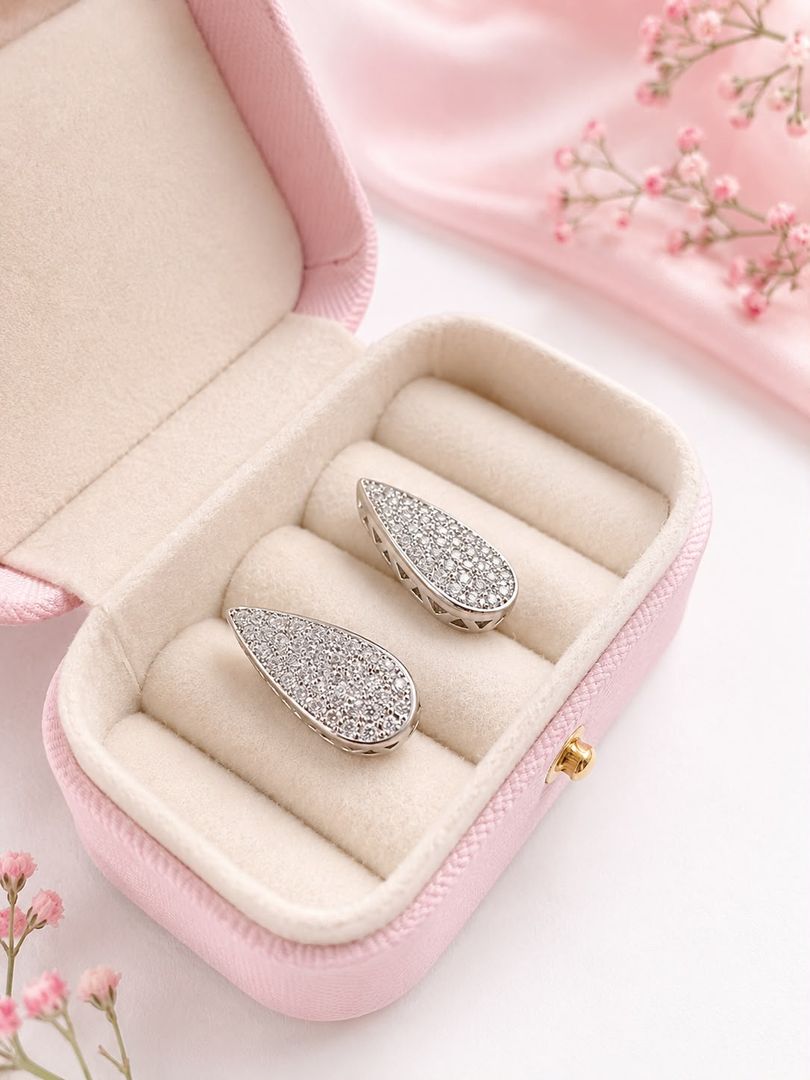 Aretes Gota Pavé en Rodio