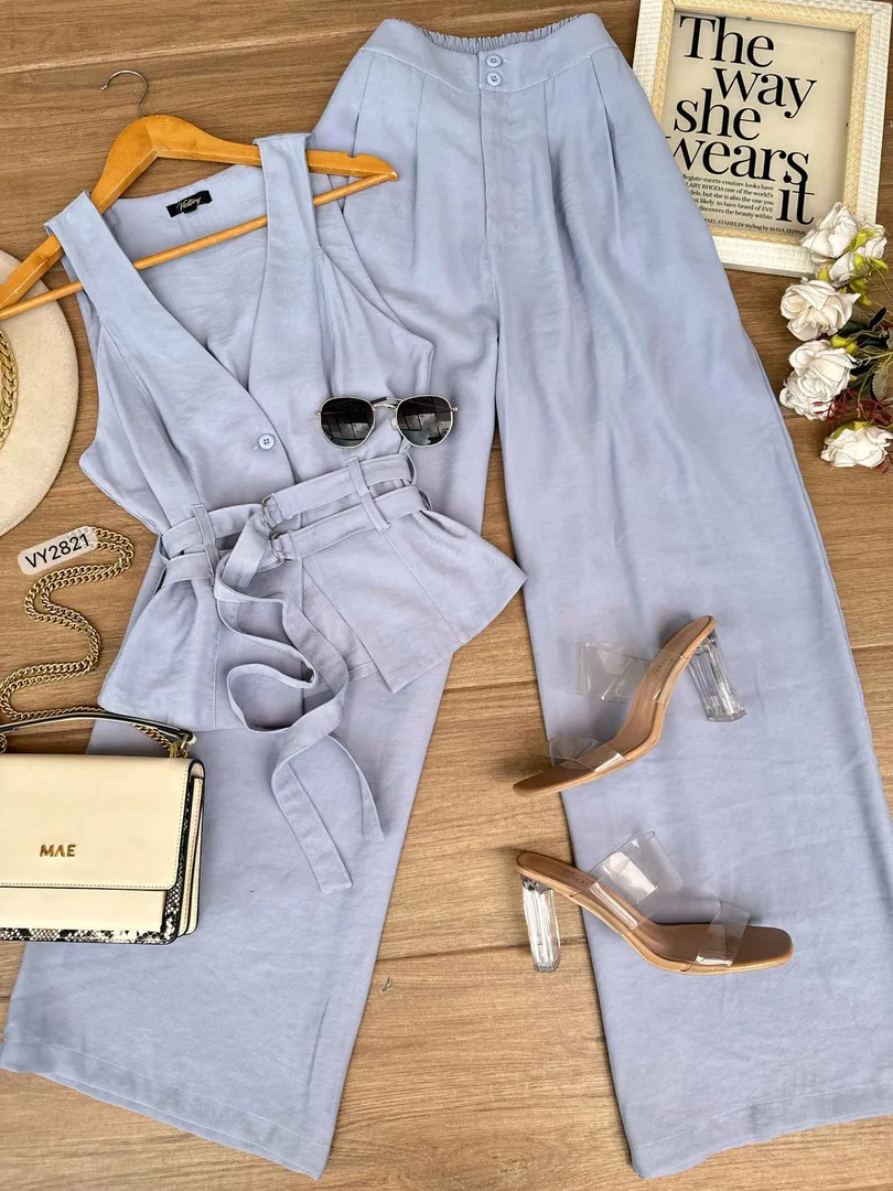 SET PANTALON Y CHALECO DOBLE CINTURON VY2821